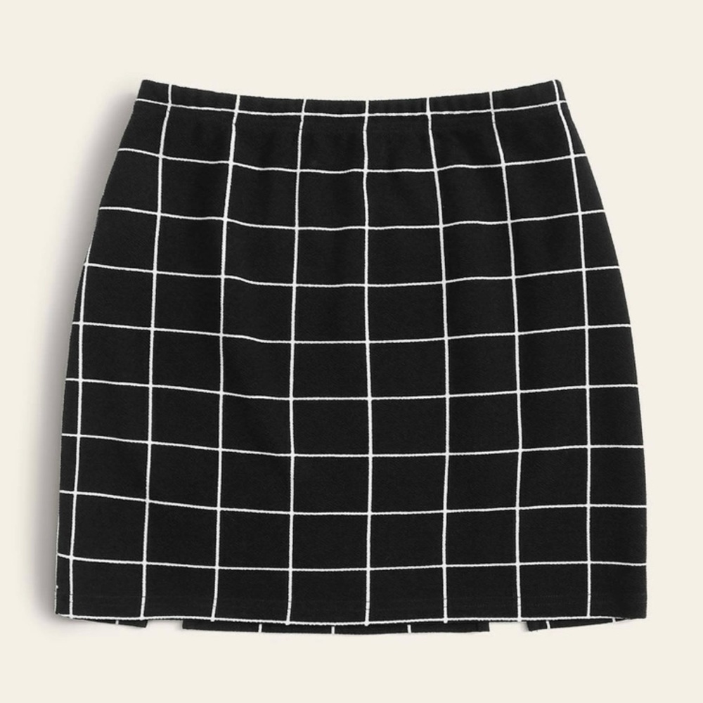 Grid M-Slit Mini Bodycon Skirt - Picture 1 of 5